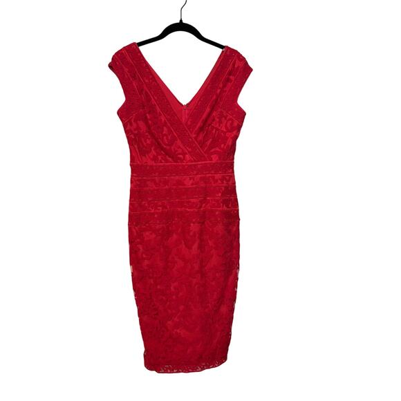Tadashi Shoji Red Lace Embroidered Caria Cocktail Mini Dress Size 6 - Picture 3 of 8